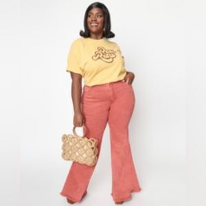 Rust washed denim flare jeans